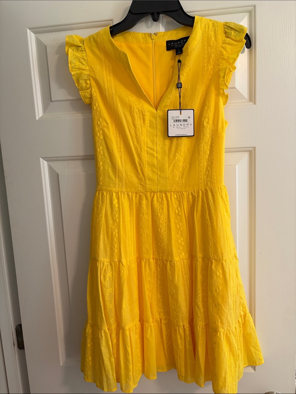 Laundry By Shelli Segal Bright Yellow Tiered Flutter-Sleeve Dress